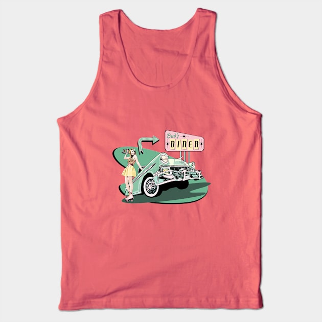 50's Diner with Roller Skating Waitress - Pink/green version Tank Top by ZoeysGarage